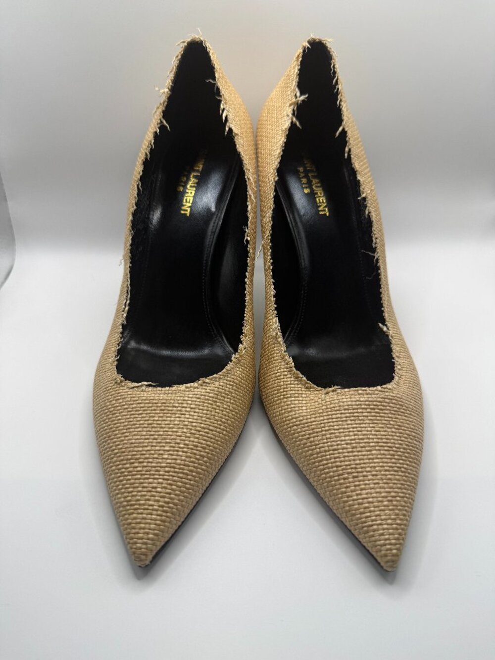 Yves Saint Laurent raffia anja heels distressed accents 42/12